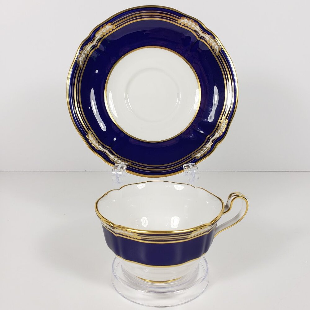 Spode Bone China York Cup and Saucer Set NEW and Unused Cobalt Blue & White